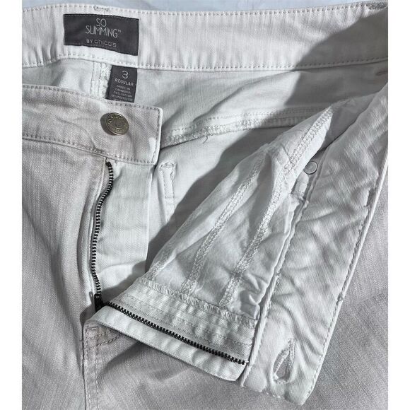 Chico’s So Slimming Beige Stretch Straight Jeans Size 3 (L 16) Regular - Picture 11 of 13